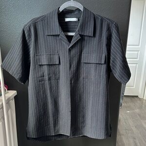 Men's Black Pinstripe Casual Button Down Shirt